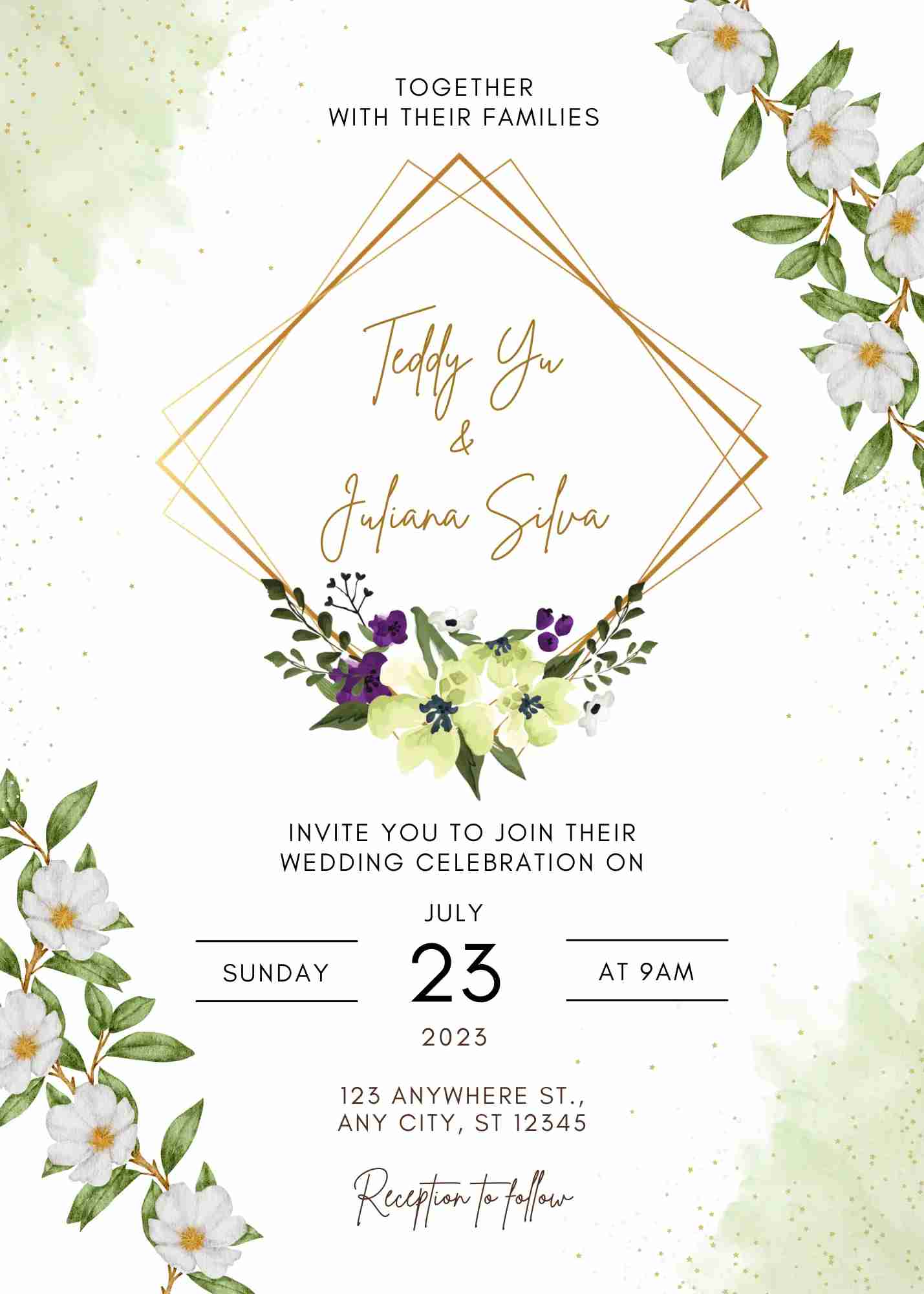 White Green Floral Watercolor background