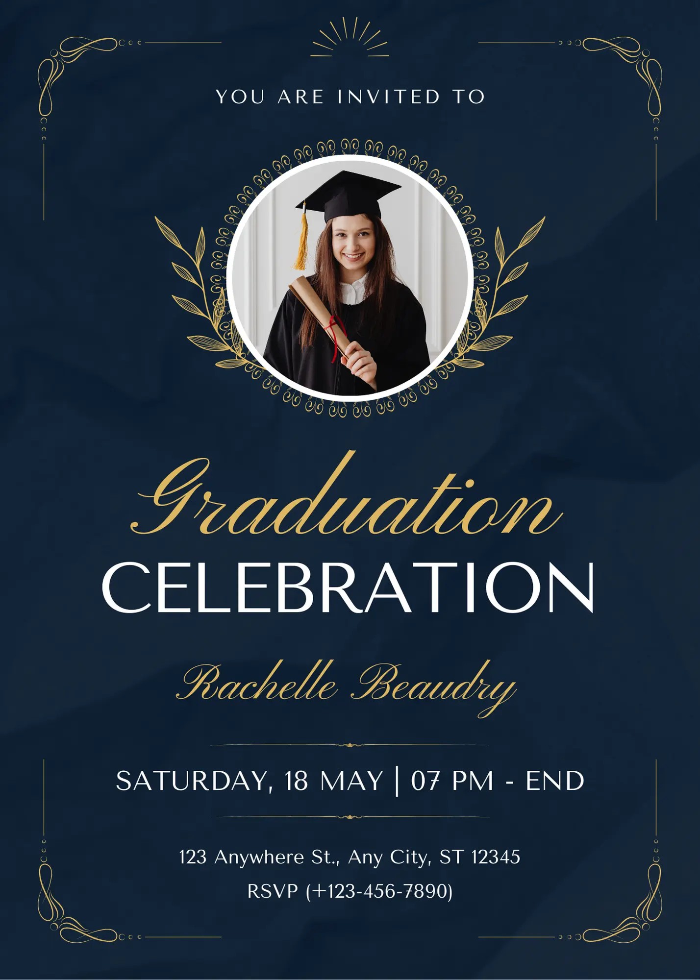 Blue & Gold Vintage Elegant Graduation